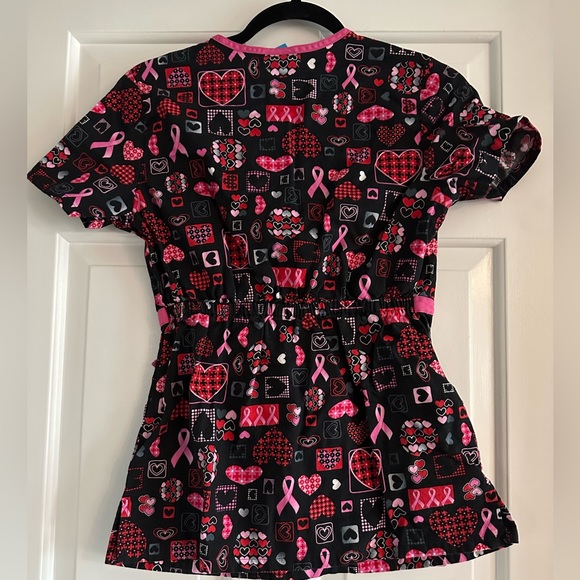 Women’s Scrub Top -  Breast Cancer Ribbon Pattern - Picture 2 of 2